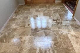 Travertine Versailles Pattern Foyer Installation