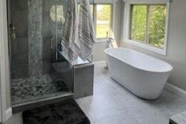 Master Bathroom Tile Installation with Freestanding Tub