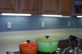 Glass Tile Kitchen Backsplash in Pale Blue