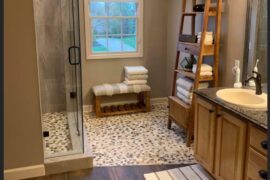Master Bathroom with Porcelain Plank Tile and Pebble Mosaic